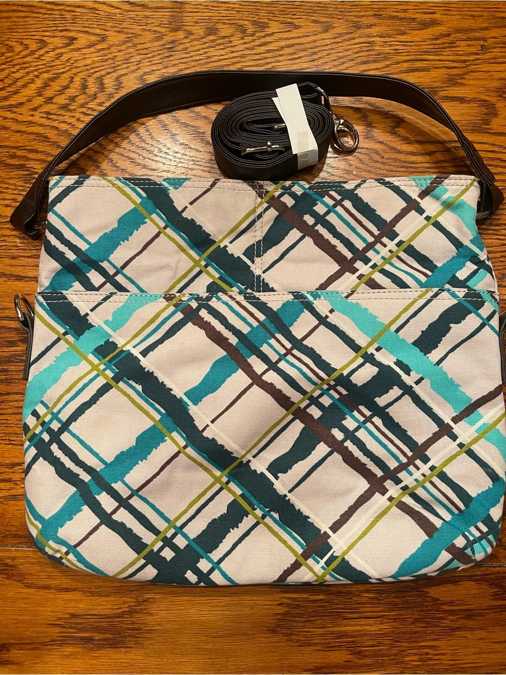 Thirty One Bag Geometric Convertible Crossbody Bag Purse - Sea Plaid